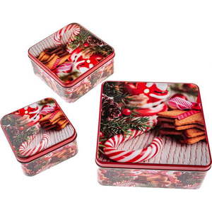 Kovové dózy v sadě 3 ks na cukroví Christmas – Dakls obraz