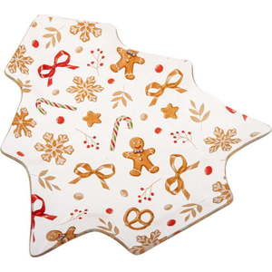Bílý servírovací skleněný talíř s vánočním motivem Gingerbread – Dakls obraz