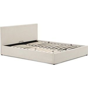 Béžová čalouněná dvoulůžková postel s úložným prostorem s roštem 160x200 cm Nahiri – Kave Home obraz