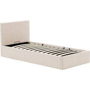 Béžová čalouněná jednolůžková postel s úložným prostorem s roštem 90x200 cm Nahiri – Kave Home obraz