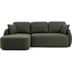 Tmavě zelená žinylková rozkládací rohová pohovka (levý roh/s lenoškou) Laira – Kave Home obraz