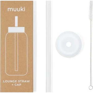 Silikonové brčko s čistícím kartáčkem/s víčkem Clear – Muuki obraz