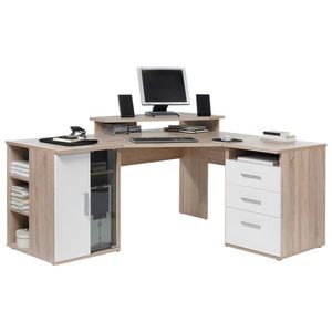 Carryhome ROHOVÝ PSACÍ STŮL, Sonoma dub, bílá, 140/173/75 cm obraz