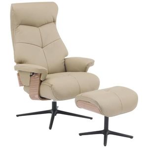 Livetastic RELAXAČNÍ KŘESLO S TABURETEM, dřevo, textil, kůže, šedohnědá obraz