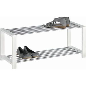 Carryhome REGÁL NA BOTY, bílá, barvy chromu, 80/32/30 cm obraz