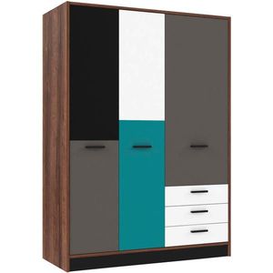 Carryhome ŠATNÍ SKŘÍŇ, šedá, zelená, černá, bílá, barvy dubu, 144/200/60 cm obraz
