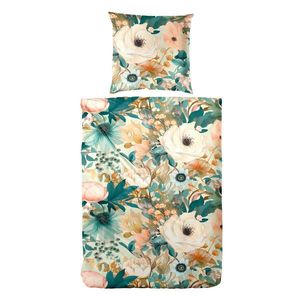 POVLEČENÍ, makosatén, tmavě zelená, tmavě žlutá, jadeitově zelená, meruňková, 135/200 cm obraz