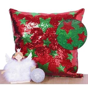 Návlek na polštář, Efekt flitr Hvězdy, 40 x 40 cm, červenozelené obraz