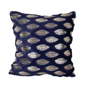 Návlek na polštář, Plyšový s lístečky, tmavě modrý, 40 x 40 cm obraz