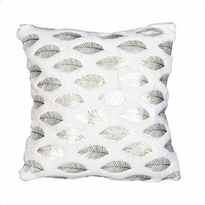 Návlek na polštář, Plyšový s lístečky, krémověbílá, 40 x 40 cm obraz