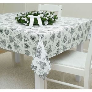 Ubrus gobelinový vánoční, Stromeček a srdíčka, šedý 120 x 140cm obraz