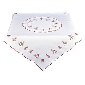 Ubrus Vánoční, Vyšívané stromečky, bílý pr. 35 cm obraz