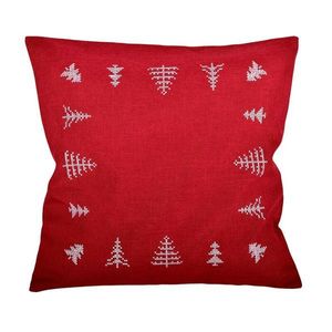Návlek na polštář, Vyšívané stromečky, červený , 40 x 40 cm obraz