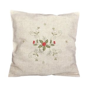 Návlek na polštář, Vánoční cesmína na režném, béžový, 40 x 40 cm obraz