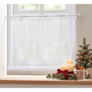Záclona markizeta, Stromečky vyšívané, bílo-zlaté 45 cm obraz