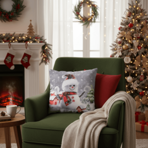 Vánoční 3D návlek, Sněhulák a domečky 40 x 40 cm obraz