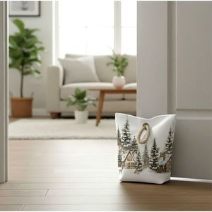 Dveřní zarážka - závaží, Zimní krajinka s domečky, 22 x 23 cm obraz