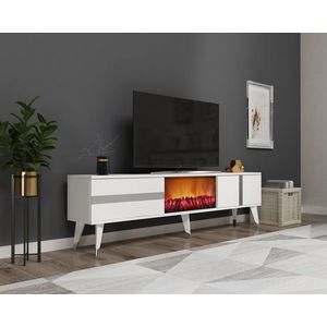 TV stolek Vania Fireplace - White, Silver obraz