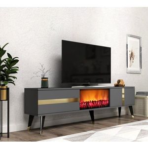 TV stolek Vania Fireplace - Anthracite, Gold obraz