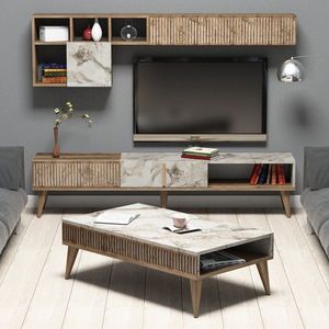 Living Room Furniture Set Milan - Walnut, White Marble obraz