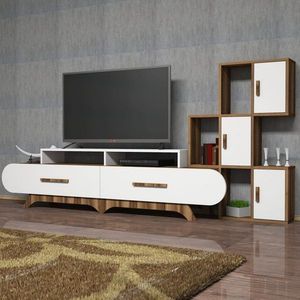 TV stěna / Sestava pod TV Flora S - Walnut, White obraz