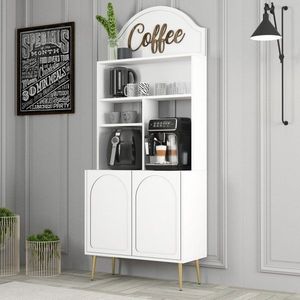Coffee Bar Cabinet Lyon 80 - White, Gold obraz