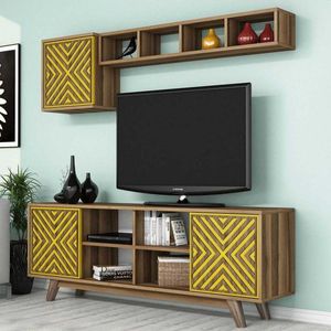 TV stěna / Sestava pod TV Inci - Walnut, Yellow obraz