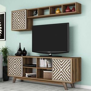 TV stěna / Sestava pod TV Inci - Walnut, White obraz