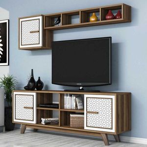 TV stěna / Sestava pod TV Ayla - Walnut, White obraz