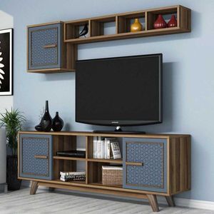 TV stěna / Sestava pod TV Ayla - Walnut, Blue obraz