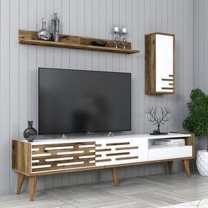TV stěna / Sestava pod TV Valensiya - Walnut, White obraz
