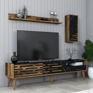 TV stěna / Sestava pod TV Valensiya - Walnut, Black, Marble obraz