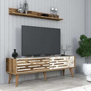 TV stěna / Sestava pod TV Valensiya 140 - Walnut, White, Marble obraz