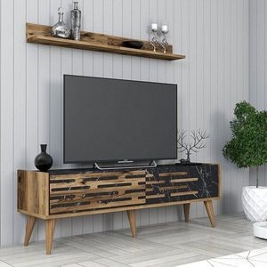 TV stěna / Sestava pod TV Valensiya 140 - Walnut, Black, Marble obraz