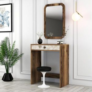 Toaletní stolek Lizbon Mirror - Walnut, White, Marble obraz