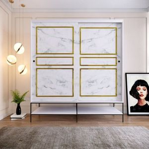 Šatní skříň Martin 190 - White, Black, Gold obraz