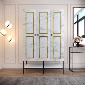Šatní skříň Martin 3 - White, Black, Gold obraz