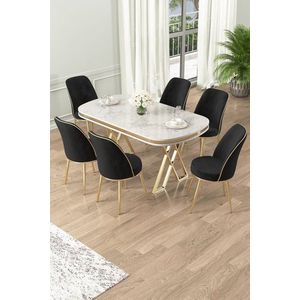 Dining Table & Chairs Set (7 Pieces) Lai - White, Gold, Black obraz