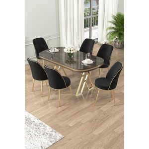 Dining Table & Chairs Set (7 Pieces) Lai - Anthracite, Gold, Black obraz