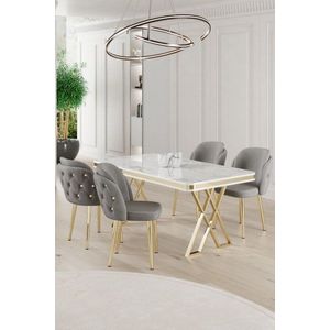 Dining Table & Chairs Set (5 Pieces) Rigel - White, Gold, Grey obraz