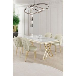 Dining Table & Chairs Set (5 Pieces) Rigel - White, Gold, Cream obraz