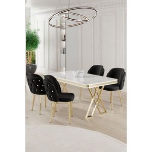 Dining Table & Chairs Set (5 Pieces) Rigel - White, Gold, Black obraz