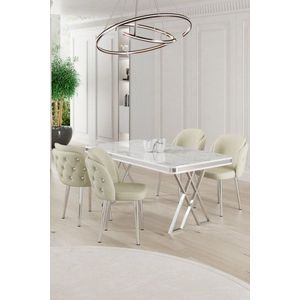 Dining Table & Chairs Set (5 Pieces) Rigel - White, Chrome, Cream obraz