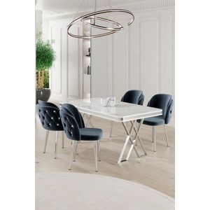 Dining Table & Chairs Set (5 Pieces) Rigel - White, Chrome, Anthracite obraz