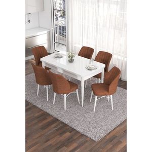 Extendable Dining Table & Chairs Set (7 Pieces) Eva - White, Tile Red obraz