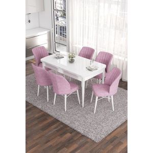 Extendable Dining Table & Chairs Set (7 Pieces) Eva - White, Pink obraz