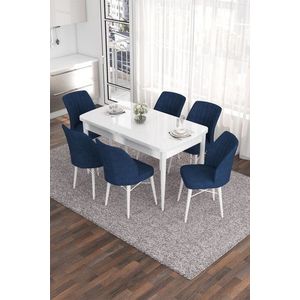 Extendable Dining Table & Chairs Set (7 Pieces) Eva - White, Navy Blue obraz