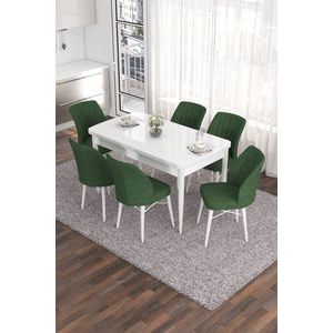 Extendable Dining Table & Chairs Set (7 Pieces) Eva - White, Khaki obraz