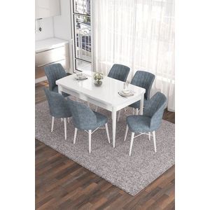 Extendable Dining Table & Chairs Set (7 Pieces) Eva - White, Grey obraz
