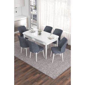 Extendable Dining Table & Chairs Set (7 Pieces) Eva - White, Fume obraz